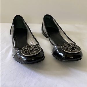 Tory Burch Black Patent Logo Cap-Toe Flats